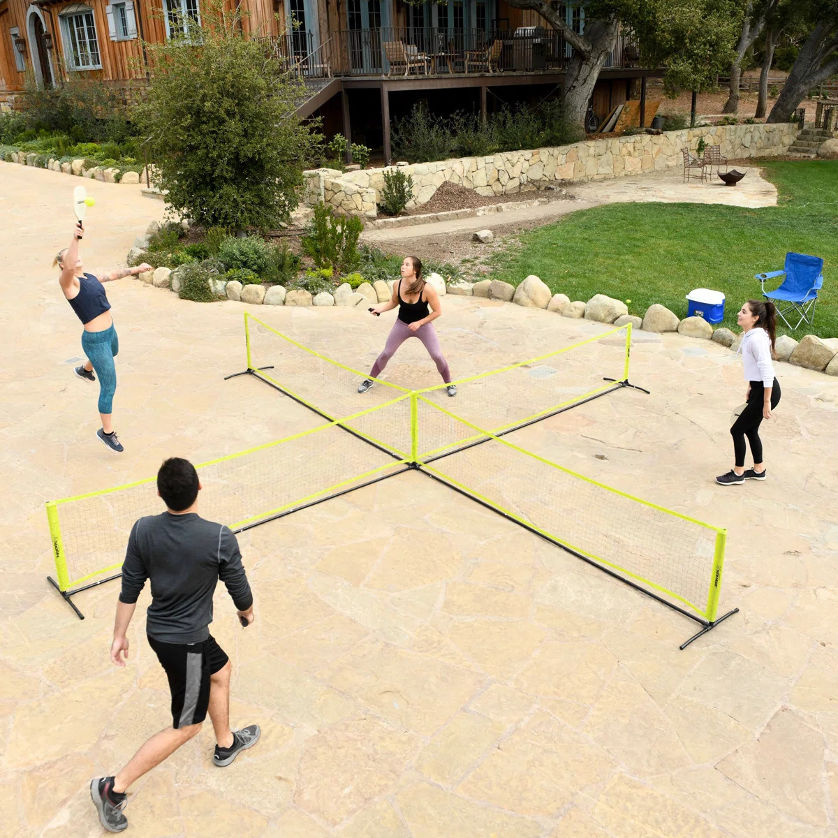 Triumph 4 Square Pickleball Game Set \u2013 Complete Outdoor Kit with 20' x 20' Adjustable Net, S... | Wayfair North America