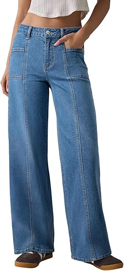 Sidefeel Womens Wide Leg Jeans High Waisted Stretchy Straight Leg Baggy Denim Pants | Amazon (US)