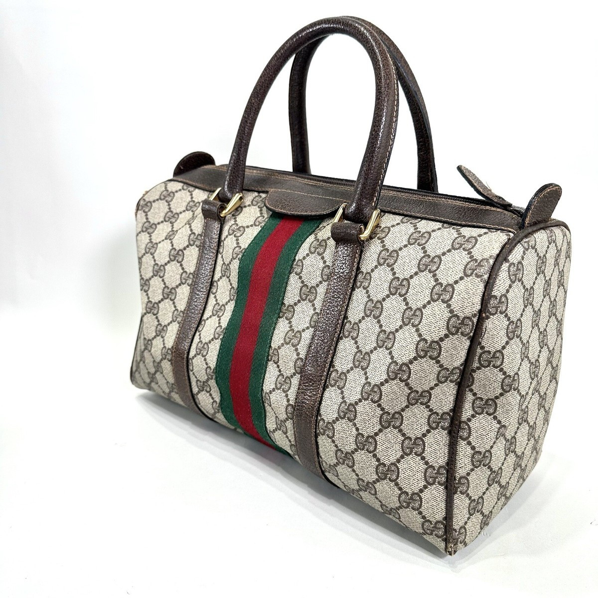 Vintage GUCCI Boston Bag 067 GG Sherry Line PVC Leather Brown Authentic Japan | eBay US