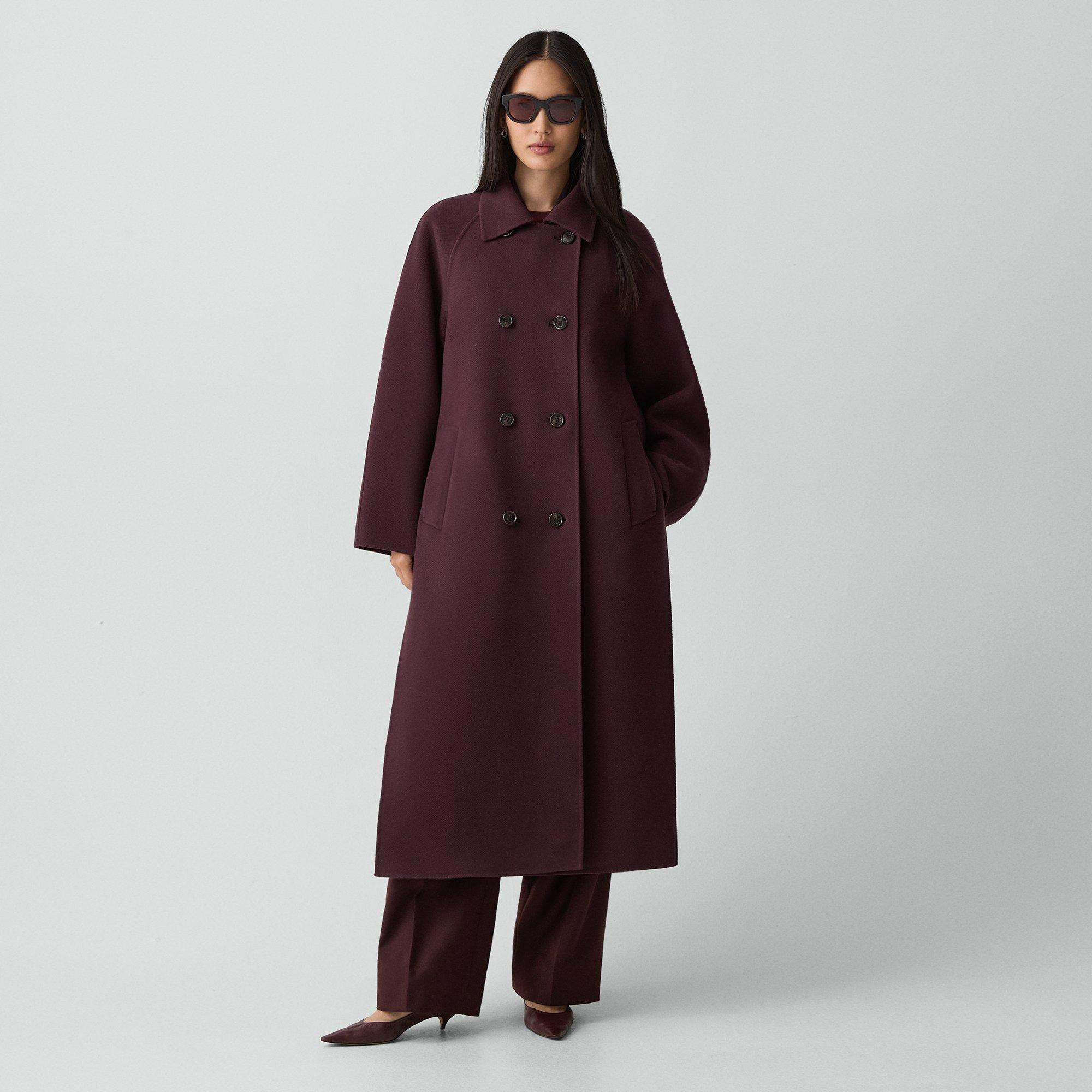 Long Double-Breasted Coat in Textured Wool-Cashmere | Theory
