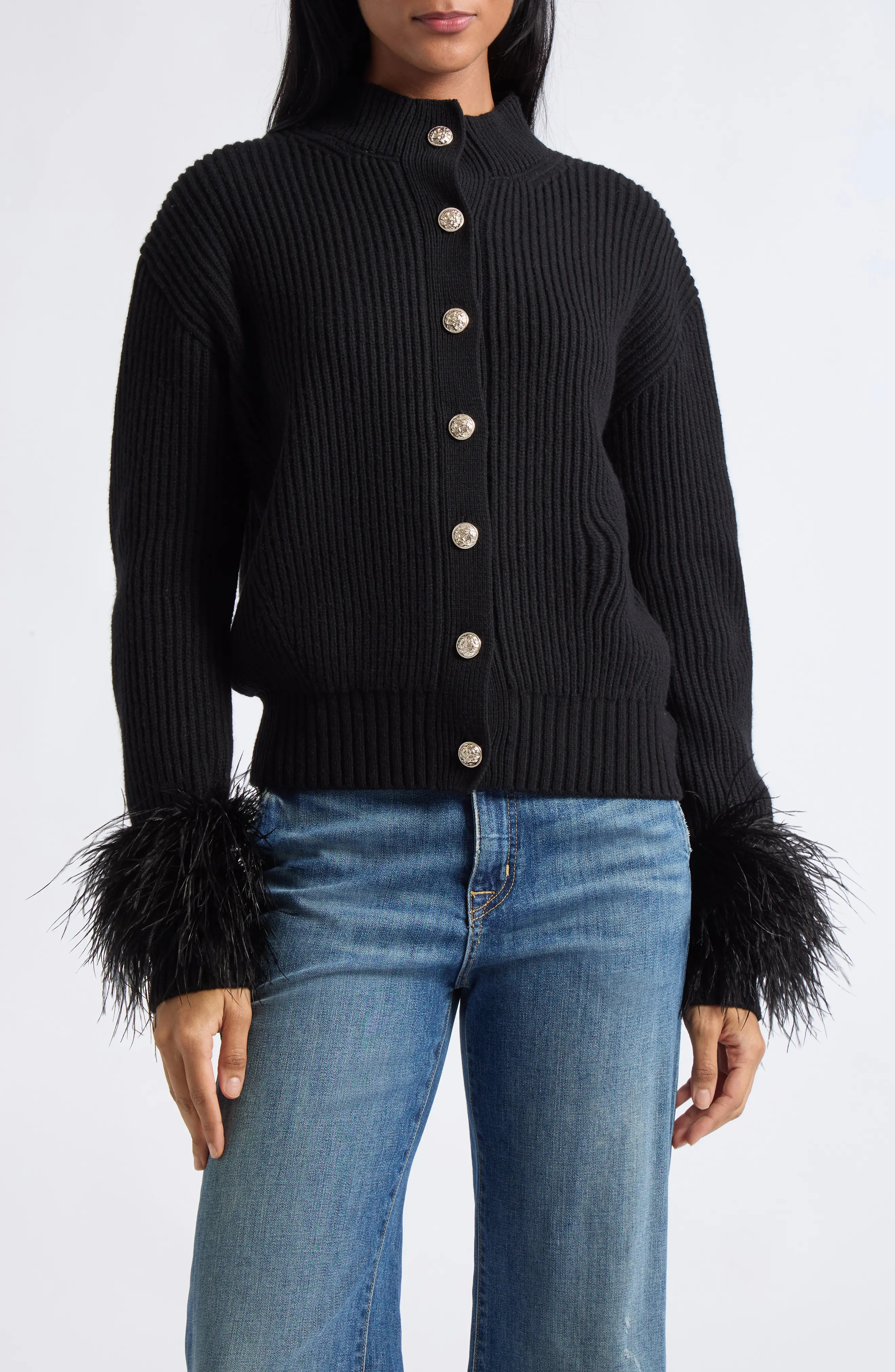 Ramy Brook Laura Ostrich Feather Cuff Cardigan (Women) | Nordstrom | Nordstrom