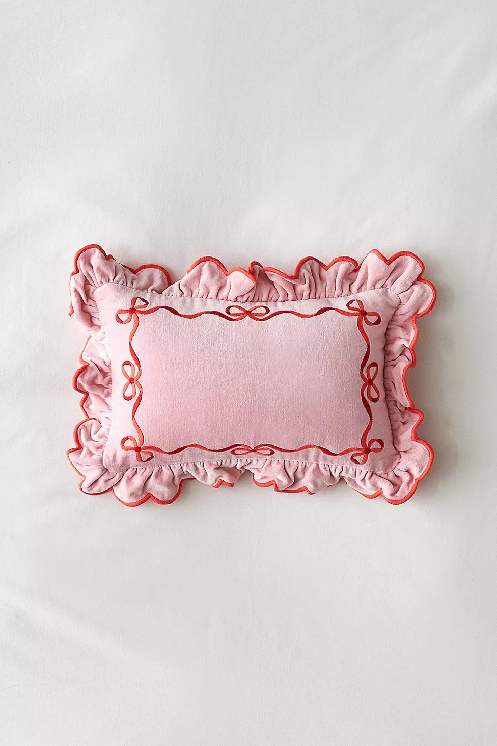 Lacey Bow Velvet Pillow | Urban Outfitters UK