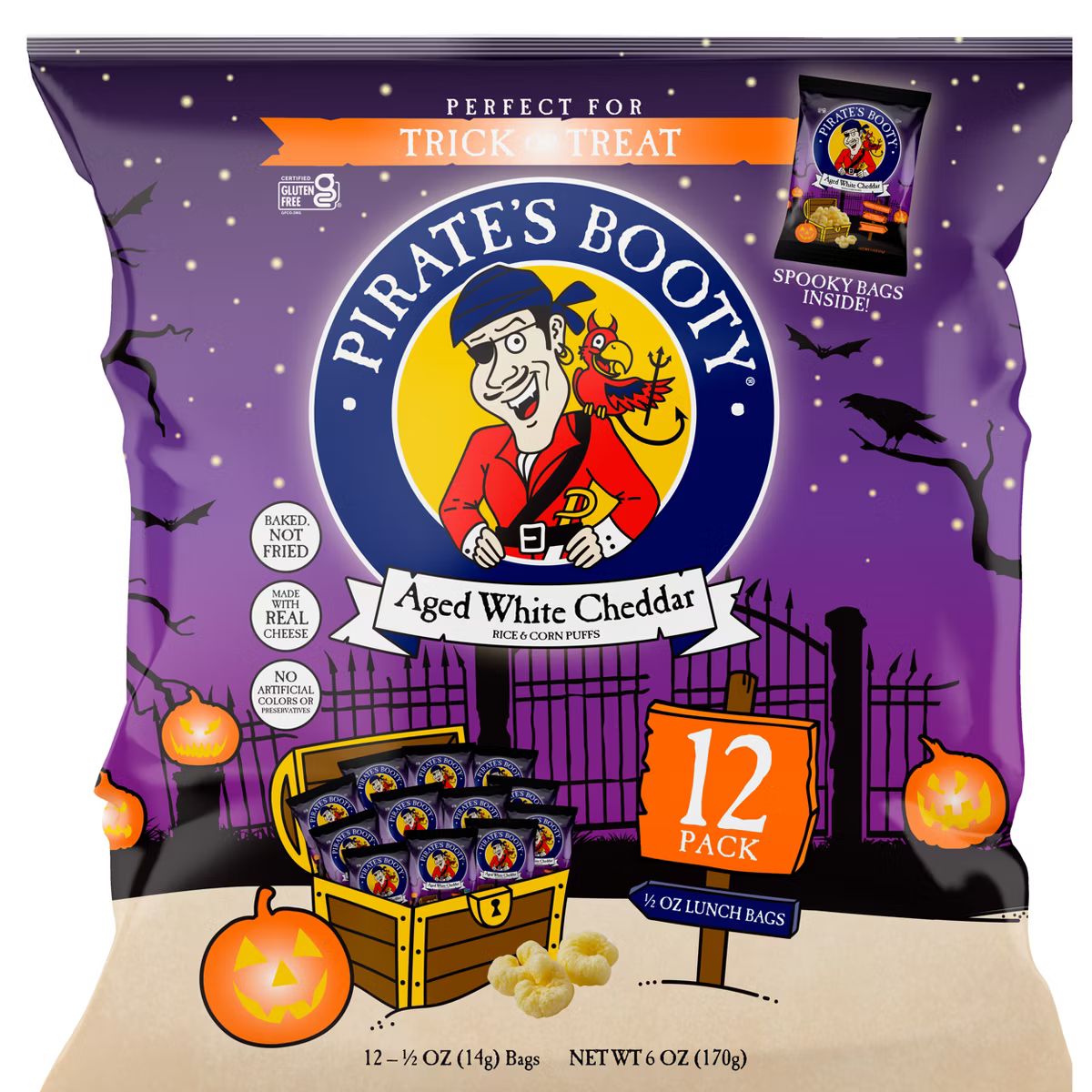 Pirate's Booty Aged White Cheddar Trick or Treat Puffs Snacks - 6oz/12ct | Target