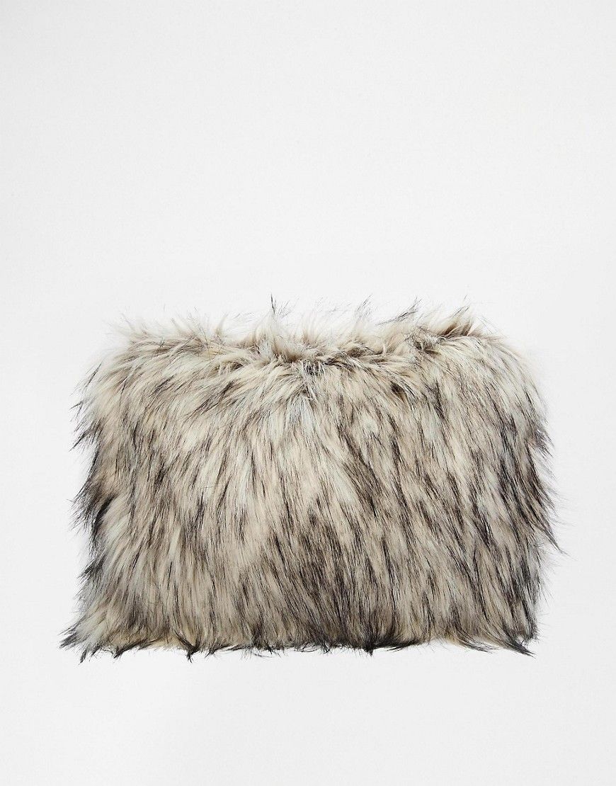 ASOS Faux Fur Zip Top Clutch Bag - Gray | ASOS US