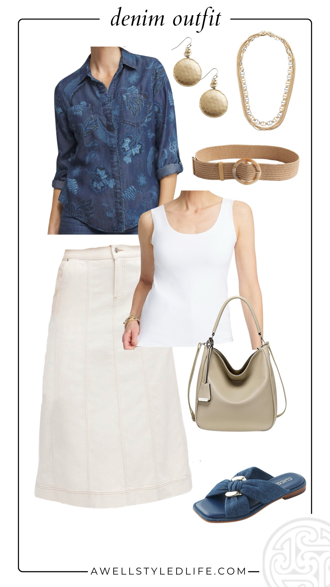 Spring Outfit Inspiration

Chicos denim skirt, denim shirt, microfiber tank, denim sandals and gold jewelry. Amazon handbag.

#fashion #fashionover50 #fashionover60 #chicos #chicosfashion #springoutfit #springfashion #denim #denimskirt

#LTKworkwear #LTKstyletip #LTKSeasonal