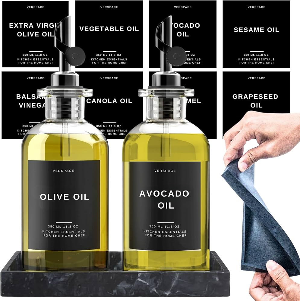 Verspace Olive Oil Dispenser Bottle For Kitchen With Silicone Tray & 40 Labels, Soy Sauce Dispens... | Amazon (US)