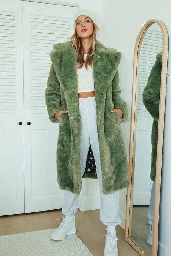 Stepping Out in Style Green Faux Fur Long Coat | Lulus (US)