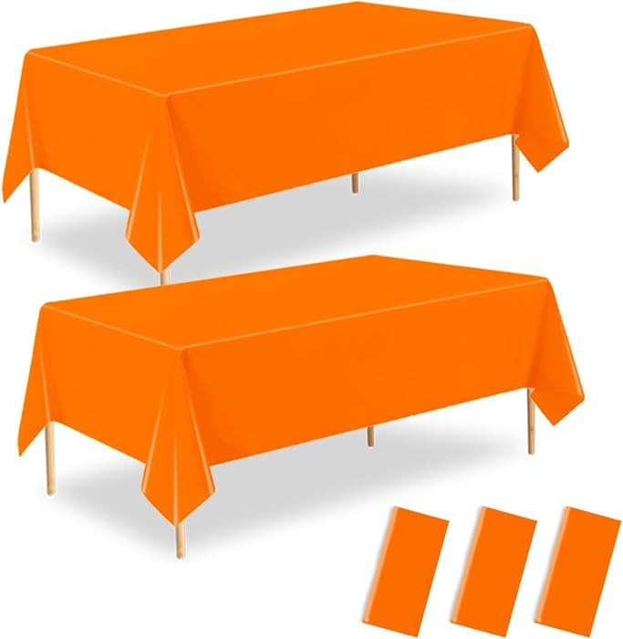 3 Pack Orange Plastic Tablecloth, 54 X 108 Inch Disposable Rectangle Table Cover for Birthday, We... | Amazon (US)