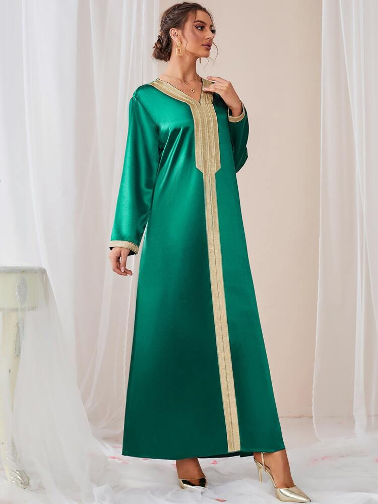 Contrast Tape V Neck Tunic Dress | SHEIN