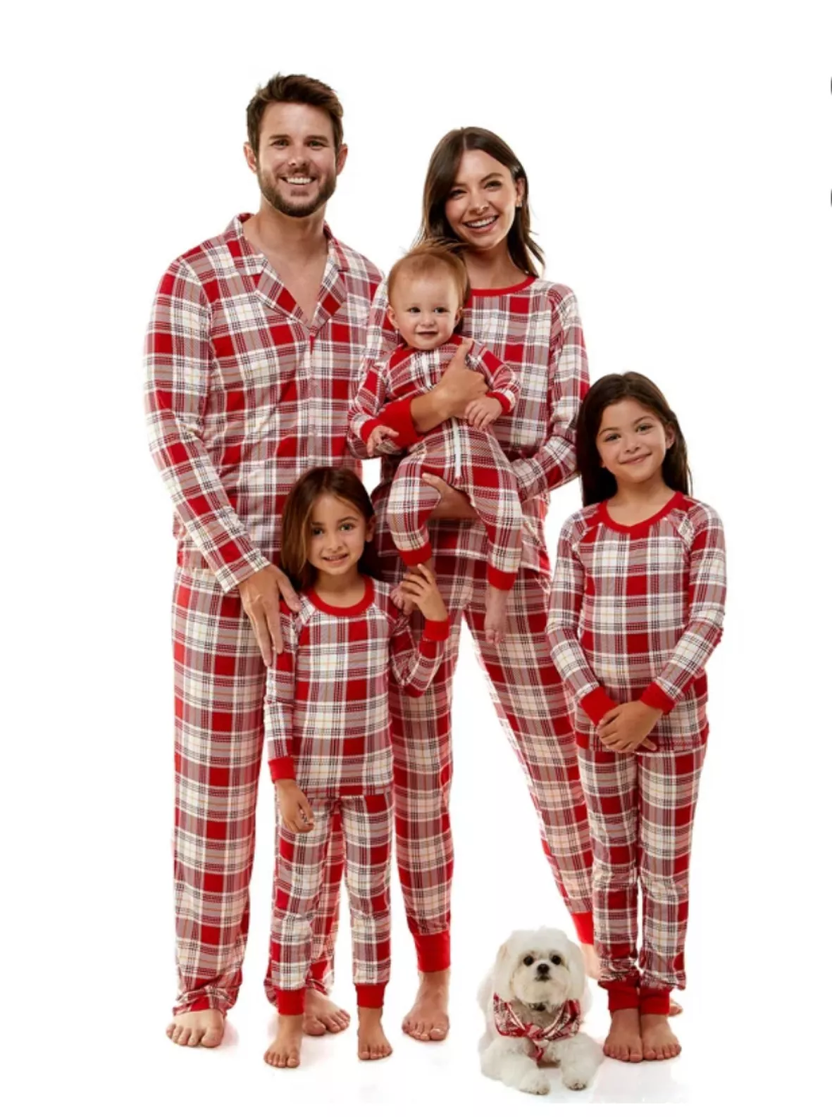 Derek Heart Pet Plaid Christmas Crew Matching Family Pajamas Bandana 