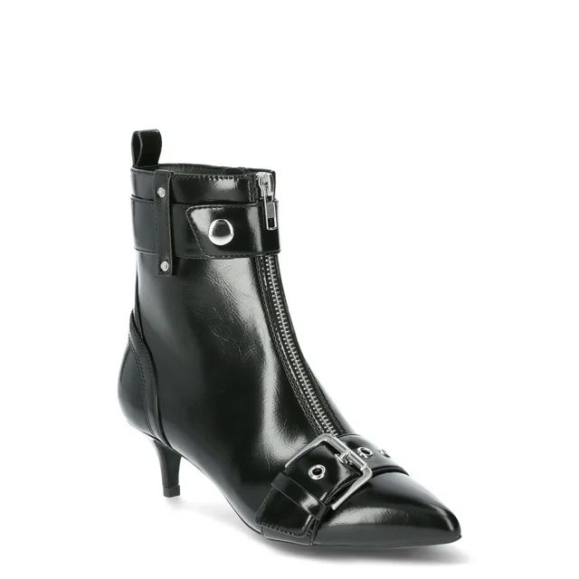 Scoop Women’s Faux Leather Buckle Kitten Heel Ankle Boots - Walmart.com | Walmart (US)