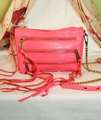 REBECCA MINKOFF*Pebbled Leather Zipper Fringe Crossbody*Pink*Shoulder Bag*Small | eBay AU