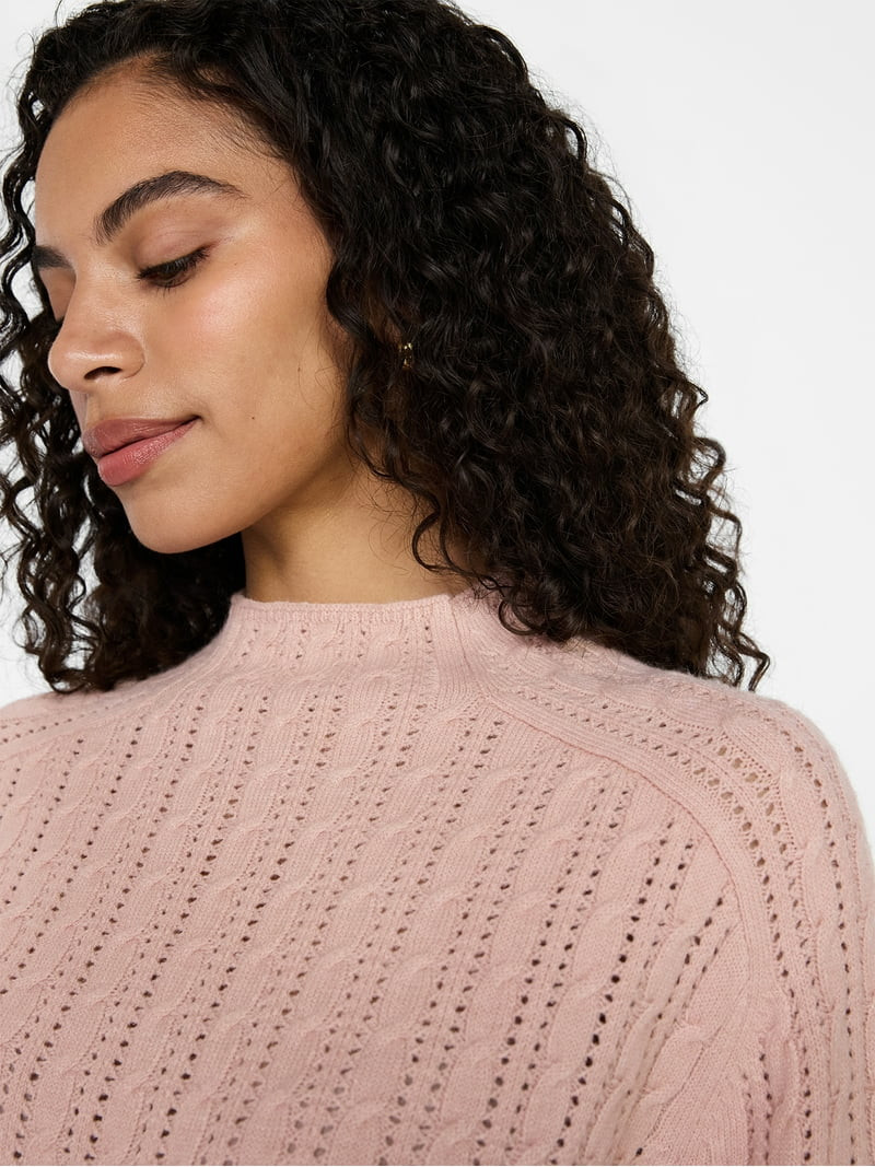 Time and Tru Women's Pointelle Mock Neck Sweater with Long Sleeves, Lightweight, Sizes, XS-XXXL | Walmart (US)