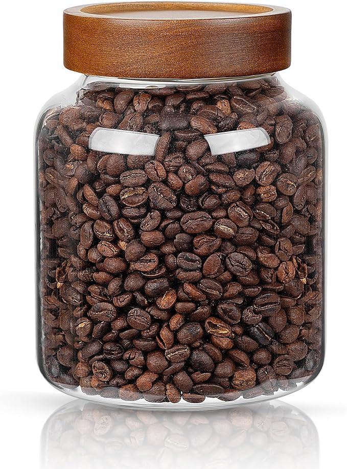 1PC Glass Storage Jars with Airtight Lids, 45 fl oz (1400ml) coffee container with Wooden Lid, Gl... | Amazon (US)