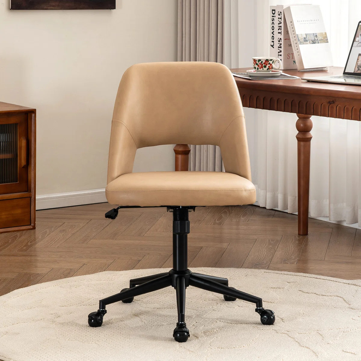 Modern Home Office Chair, Faux Leather Upholstered Swivel Desk Chair, Armless Task Chair with Til... | Wayfair North America
