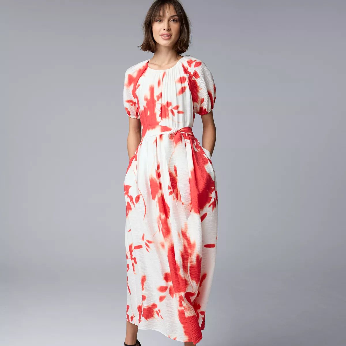 Women's Simply Vera Vera Wang Shirred Flowy Puff Sleeve Maxi Dress | Kohl's
