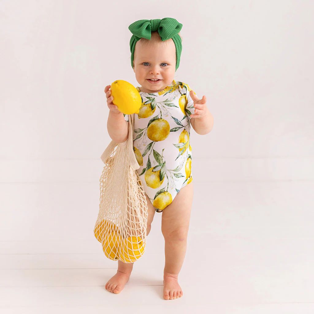 Lemons Yellow Short Sleeve Baby Bodysuit | Limoncello | Posh Peanut