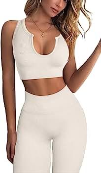 FAFOFA Women Workout 2 Piece Outfits High Waist Legging Gym Yoga Bodycon Sports Crop Tank Sets Bl... | Amazon (US)