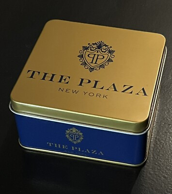 The Plaza Hotel Tin Box New York Crest Logo Blue Gold Lid 4”x4”x2” | eBay US