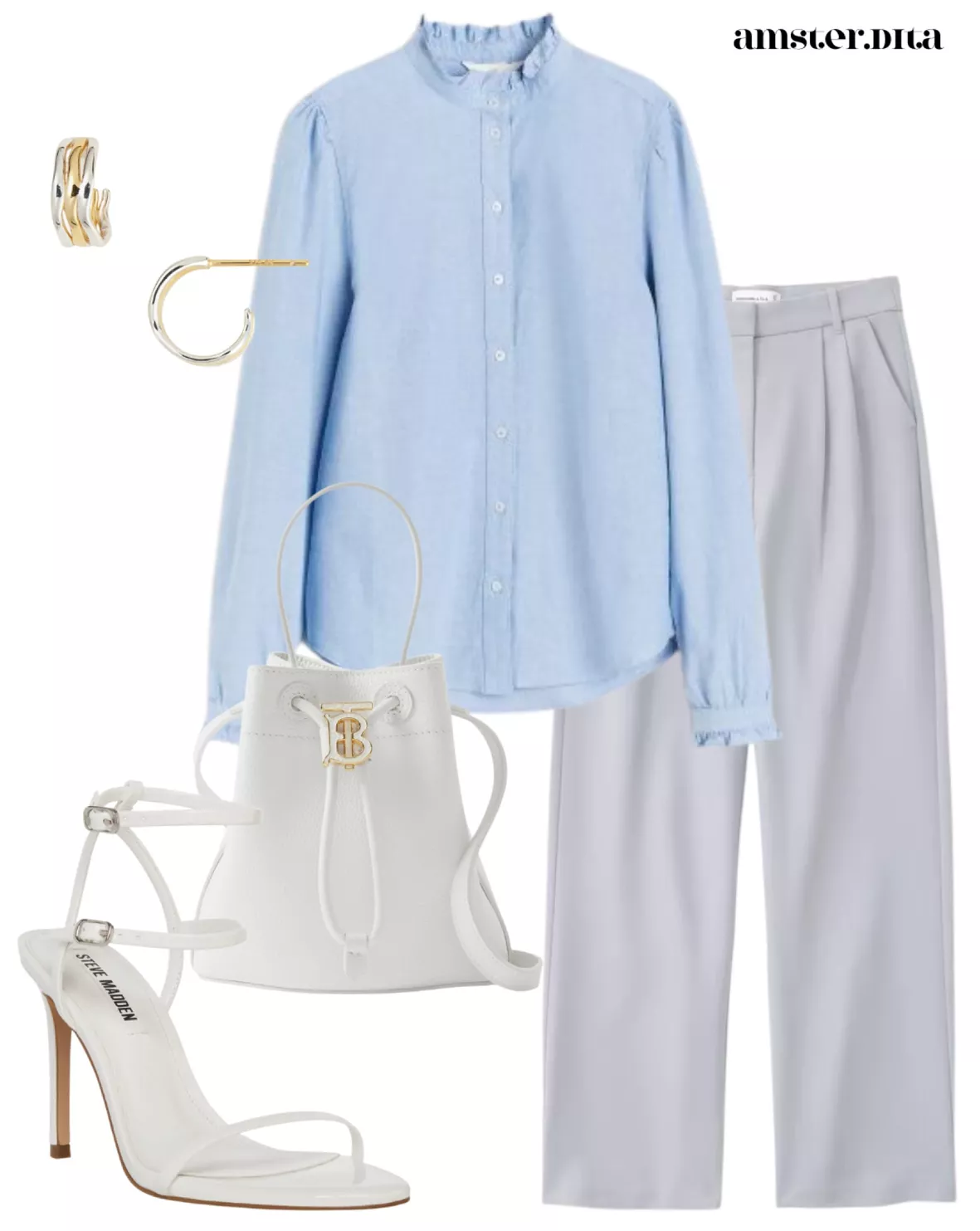 Work Outfit Idea: Bright Trousers, a White Blouse, and an Interesting Long  Necklace