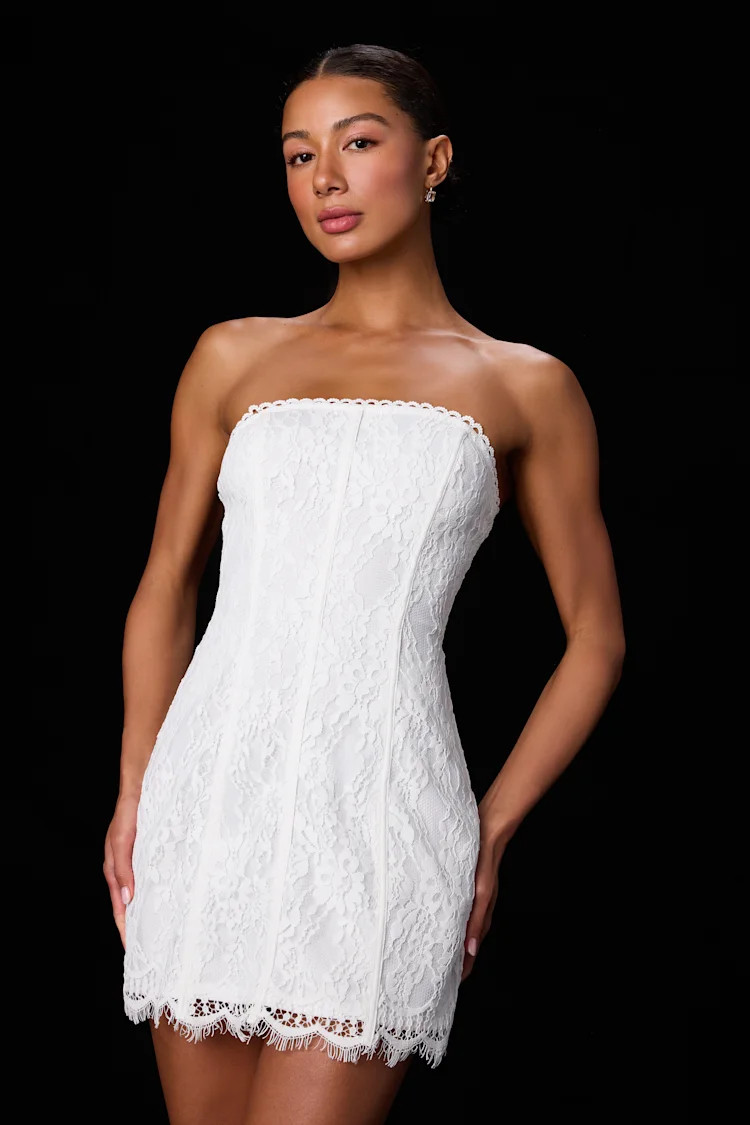 Daley White Lace Strapless Mini Dress | white lace dress | white summer dress  | Lulus