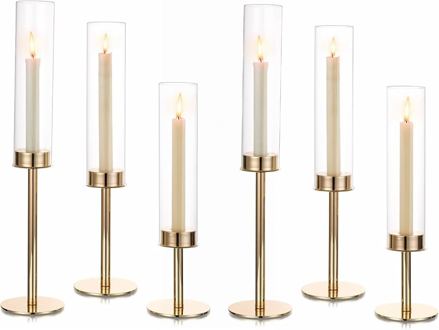 Hewory Gold Candle Holders Hurricane Candlestick Holders, 6Pcs Candle Stick Candle Holder Candela... | Amazon (US)