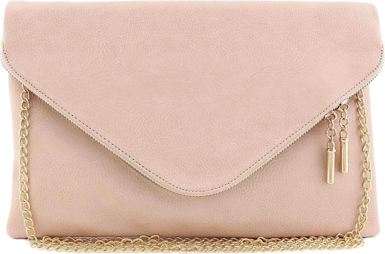 Large Envelope Clutch Bag with Chain Strap (Nude): Handbags: Amazon.com | Amazon (US)