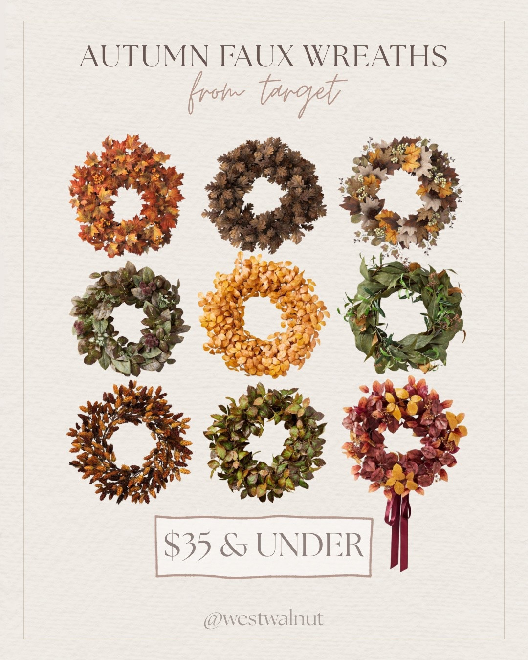 Wreaths are one of the most affordable seasonal swaps out there that make a huge impact!

Whether on your front door, above your fireplace, layered over a mirror or window, or in your bedroom, they’re so quick and easy to add in for a cozy fall vibe!

I've rounded up 9 beautiful autumn wreathes, each currently $35 or under, from Target for some inspiration! This year, I'm loving the cranberry, yellows, deep oranges!

#fallvibes #fallwreath #homedecor #wreath #autumn #affordabledecor #autumnhome #cozydecor

fall decoration, fall inspo, fall decor, fall porch, modern tall, autumn decor

#LTKHome