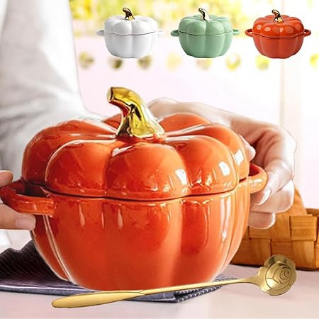 Fall Pumpkin Ceramic Bowl with Lid, 15 oz Microwave & Dishwasher Safe Pumpkin Soup Bowl with Hand... | Amazon (US)