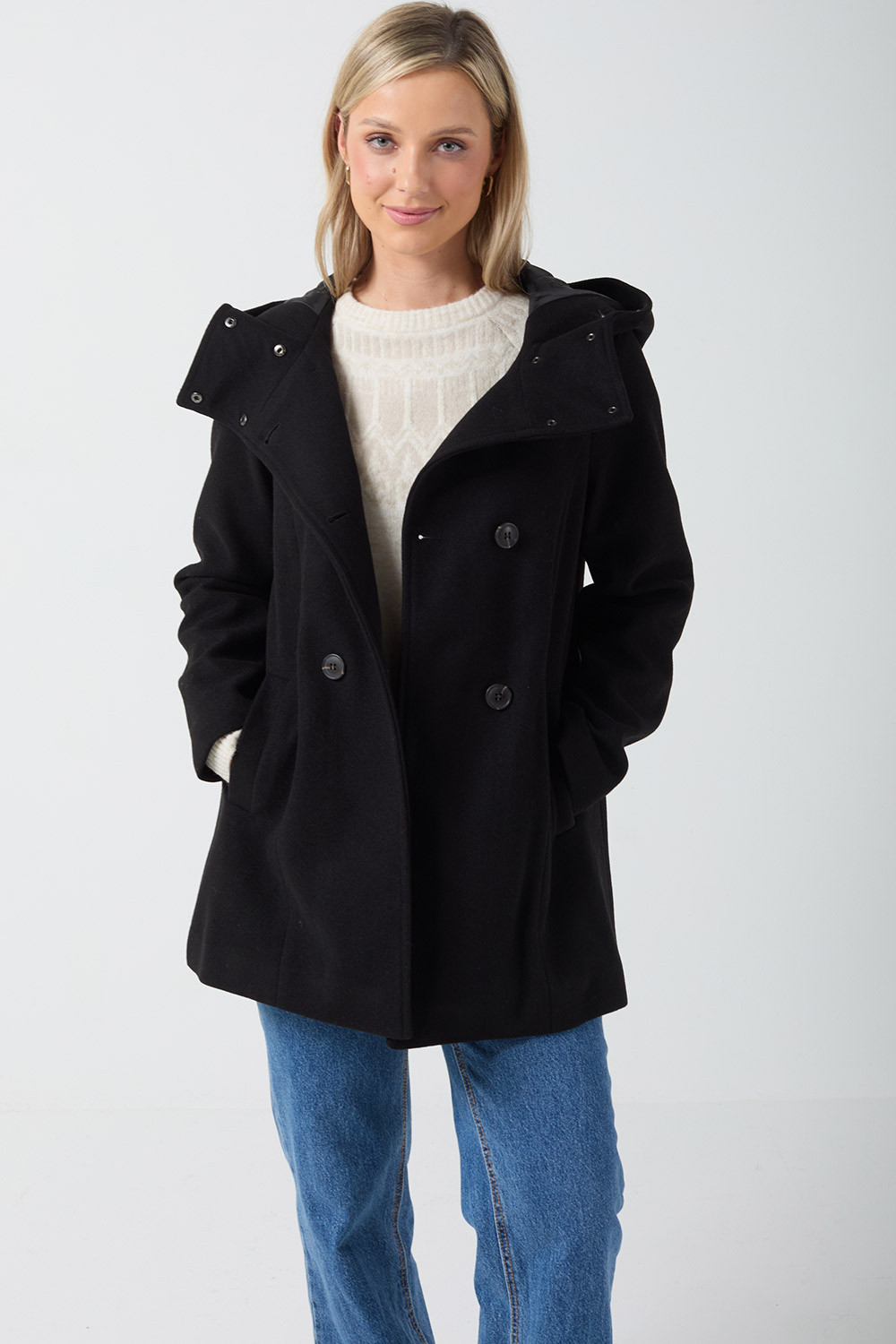 Shila Hood Coat in Black | iCLOTHING