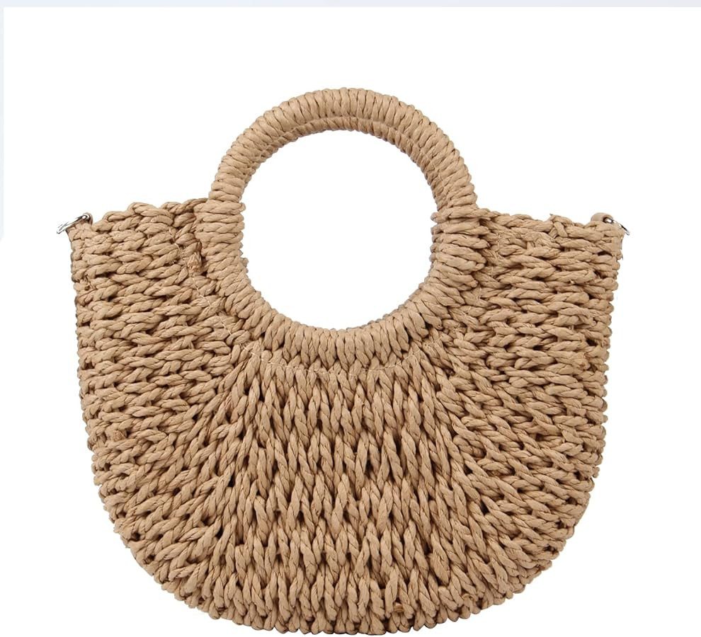 KUANG! Women Straw Beach Tote Handbag Hobo Bag Round Handle Summer Handwoven Bags Small Purse wit... | Amazon (US)