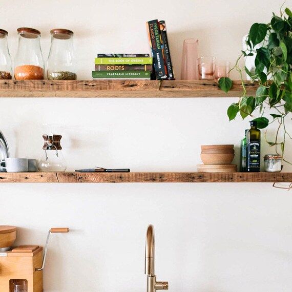 HEAVY-DUTY RECLAIMED Wood Floating Shelves + Steel Brackets Made to Order | Etsy (US)