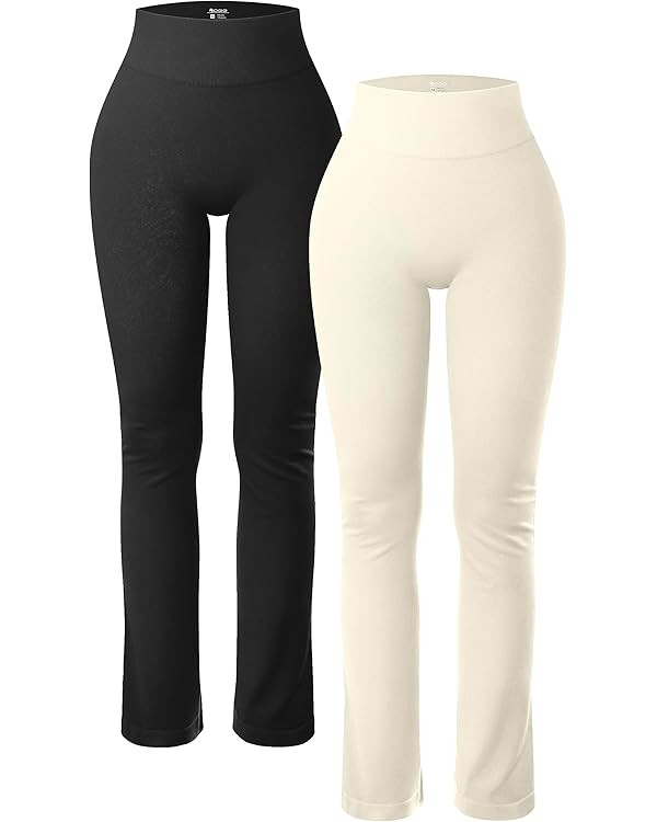 OQQ Women's 2 Piece Yoga Pants Ribbed Seamless Workout High Waist Athletic Straight Leg Leggings | Amazon (US)