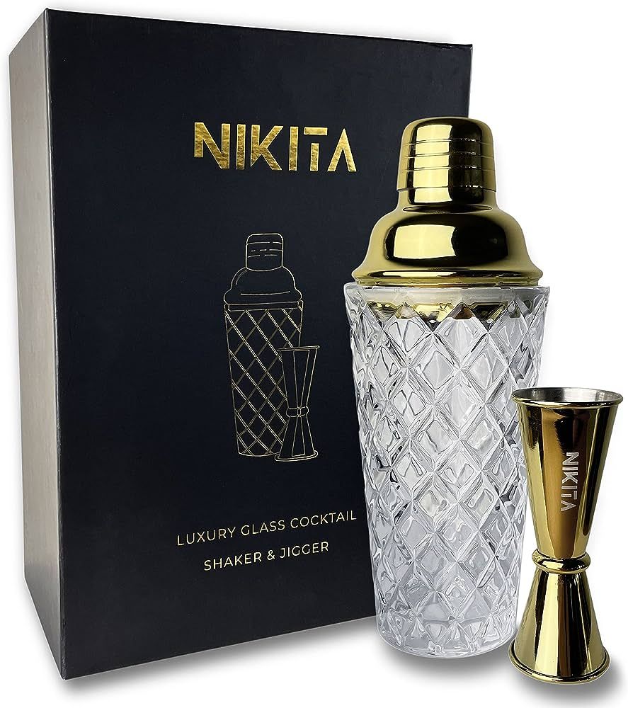 Nikita By Niki Luxury - Cocktail Shaker with Strainer and Stainless Steel Lid - Martini Shaker Se... | Amazon (US)