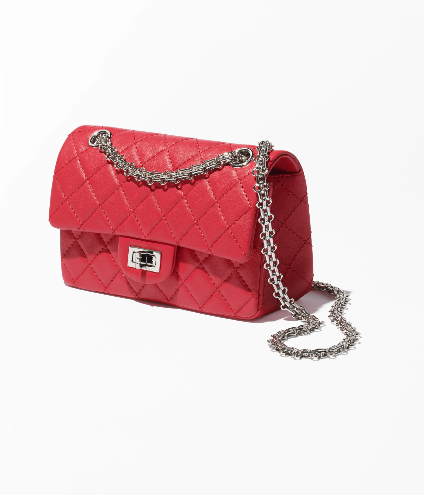 Mini 2.55 handbag, Calfskin & silver-tone metal, dark red — Fashion | CHANEL | Chanel, Inc. (US)