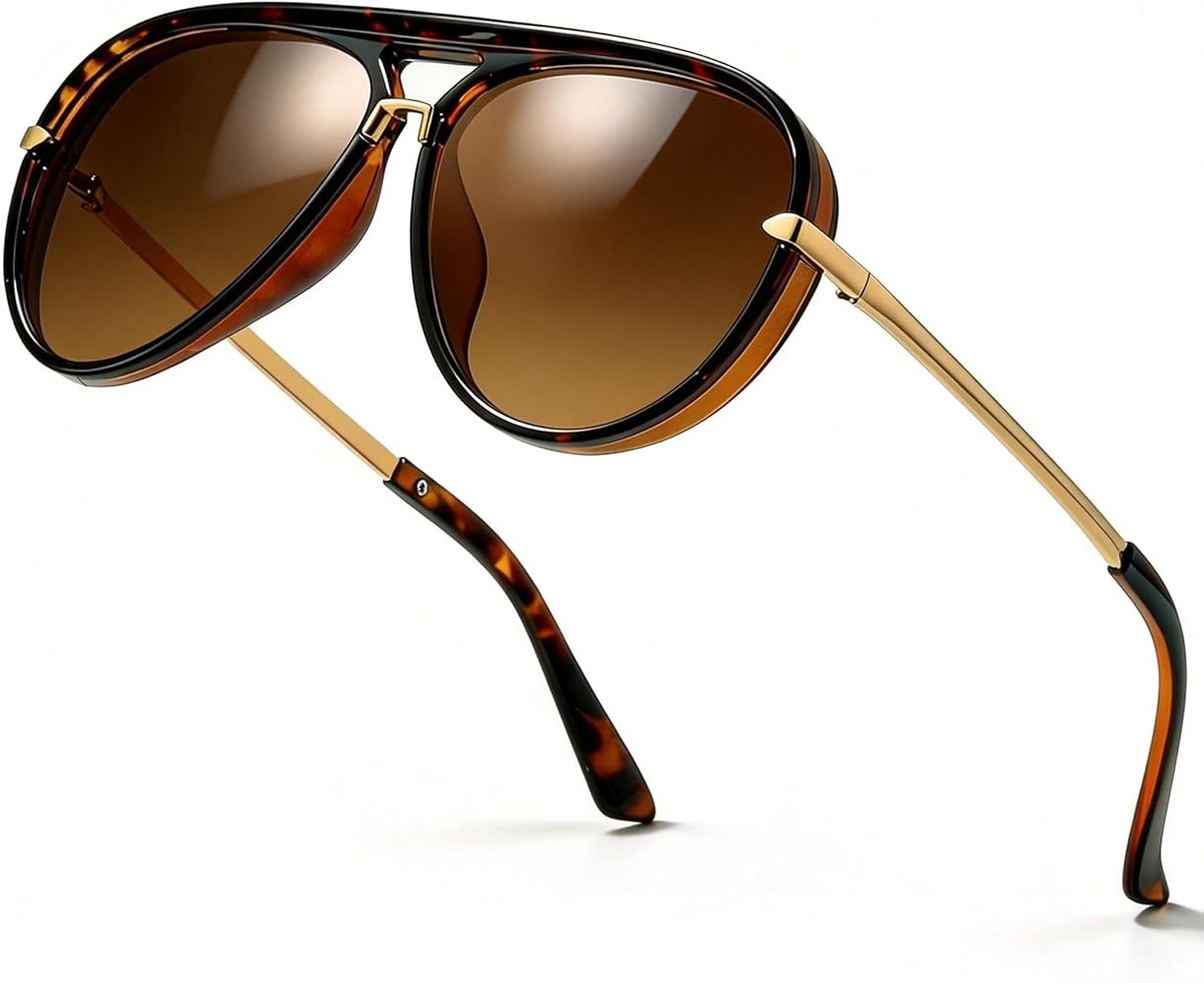 SIPHEW Retro Aviator Sunglasses for Women Trendy Shades Oversized Vintage Double Bridge Sun Glass... | Amazon (US)