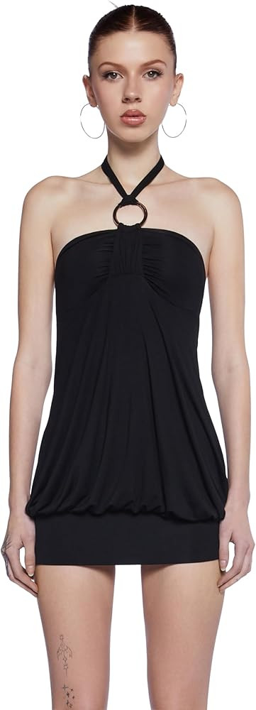 Dolls Kill Y2K Bubble Mini Dress by Generation Kiss – Trendy Halter Neck Dress with Ruched Bust... | Amazon (US)