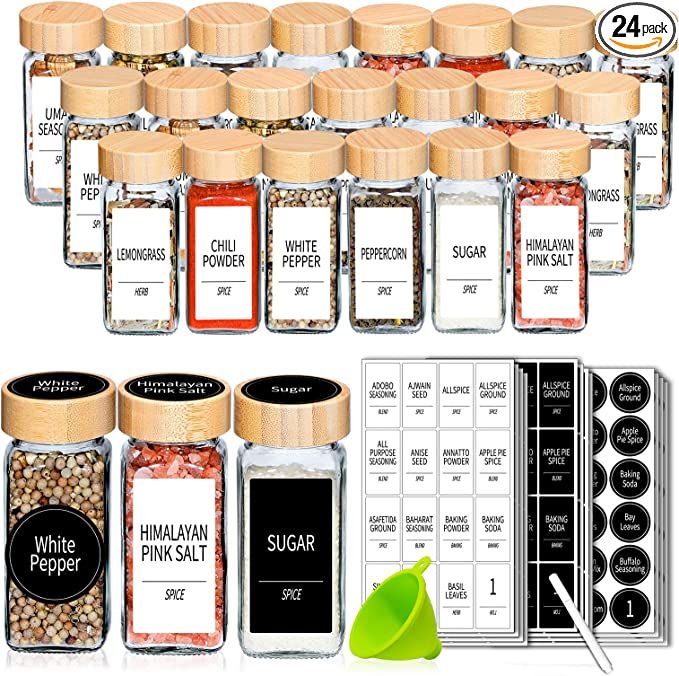 Churboro 24 Spice Jars with Labels- Spice Jars with Bamboo Lids - 4 Oz Glass Spice Containers wit... | Amazon (US)