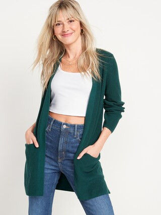 Textured Shaker-Stitch Longline Open-Front Cardigan Sweater for Women | Old Navy (US)