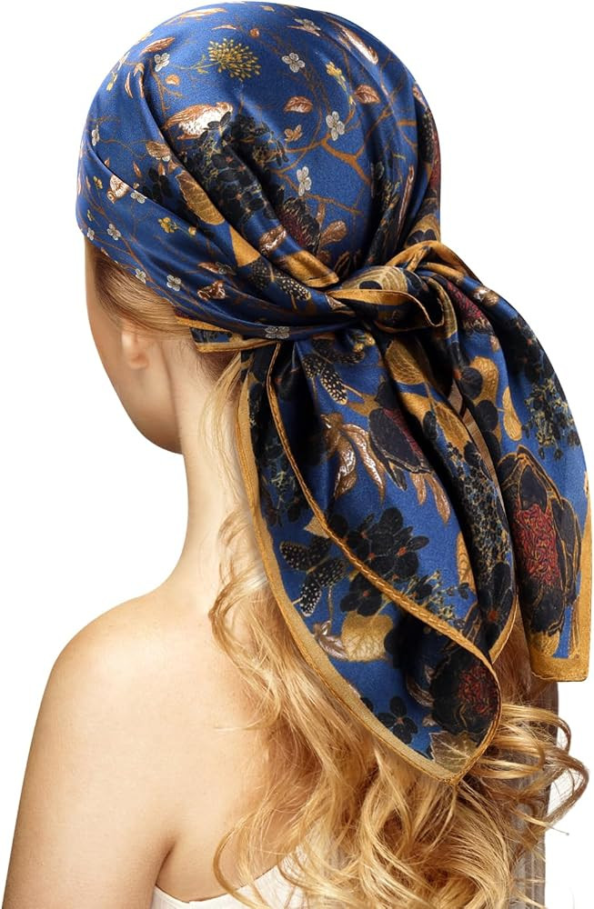 Stlvoll 100% Silk Head Scarf for Women - 27" Hair Scarves Satin Bandanas Square for Night Sleepin... | Amazon (US)