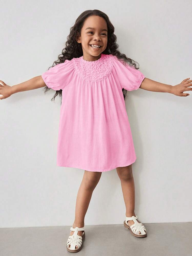 Maija Kids Maija Kids Young Girl Loose Casual Pure White Puff Sleeve Dress | SHEIN