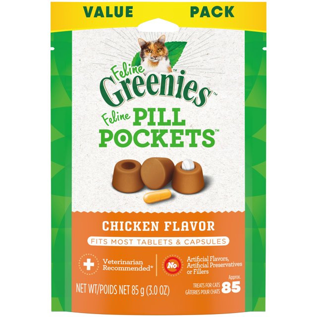 FELINE GREENIES PILL POCKETS for Cats Natural Soft Cat Treats, Chicken Flavor, 3 oz. Pack (85 Tre... | Walmart (US)