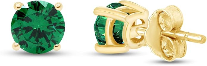 Round Shape Birthstone Stud Earrings In 14K Yellow Gold Over Sterling Silver (0.5 Ct) Valentine's... | Amazon (US)