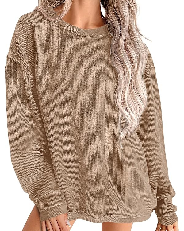 PRETTYGARDEN Women's Oversized Sweatshirt 2025 Fall Fashion Clothes Ribbed Corduroy Long Sleeve G... | Amazon (US)