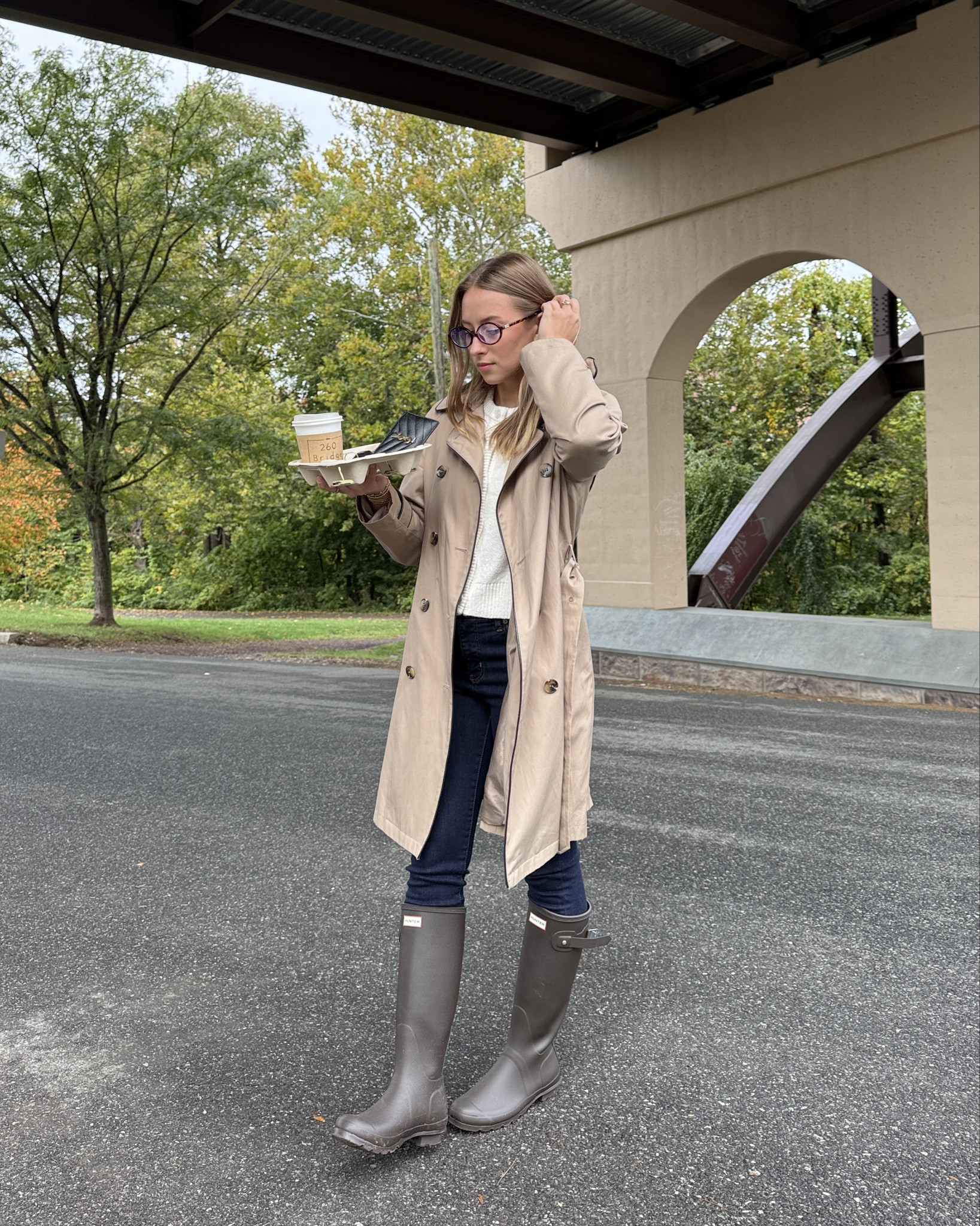 10/16/25 Cozy & casual rainy day uniform ☁️ Styling my brown Hunter boots with dark wash Frame skinny jeans, an Abercrombie cardigan, and a classic trench coat for the perfect fall layers. Finished off with my go-to Amazon oval glasses for that cozy, effortless vibe.



#LTKStyleTip #LTKShoeCrush #LTKSeasonal