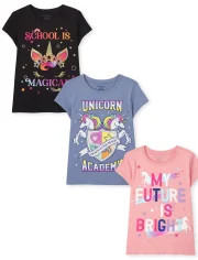 Girls Short Sleeve Unicorn School Graphic Tee 3-Pack | The Children's Place | The Children's Place