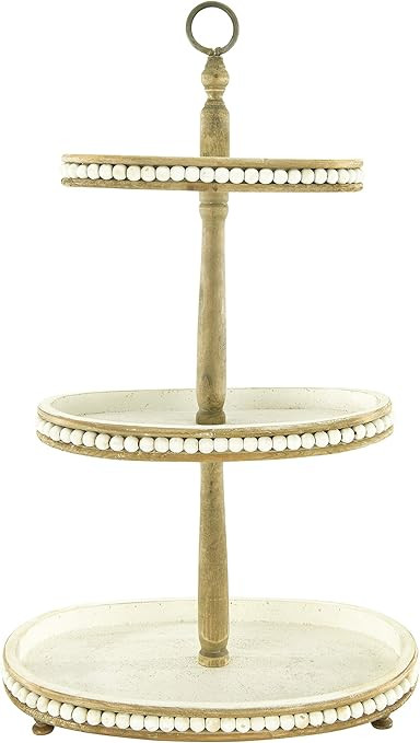 Creative Co-Op DF2829 Decorative Oval 3-Tier Wood Handle Tray, Cream | Amazon (US)