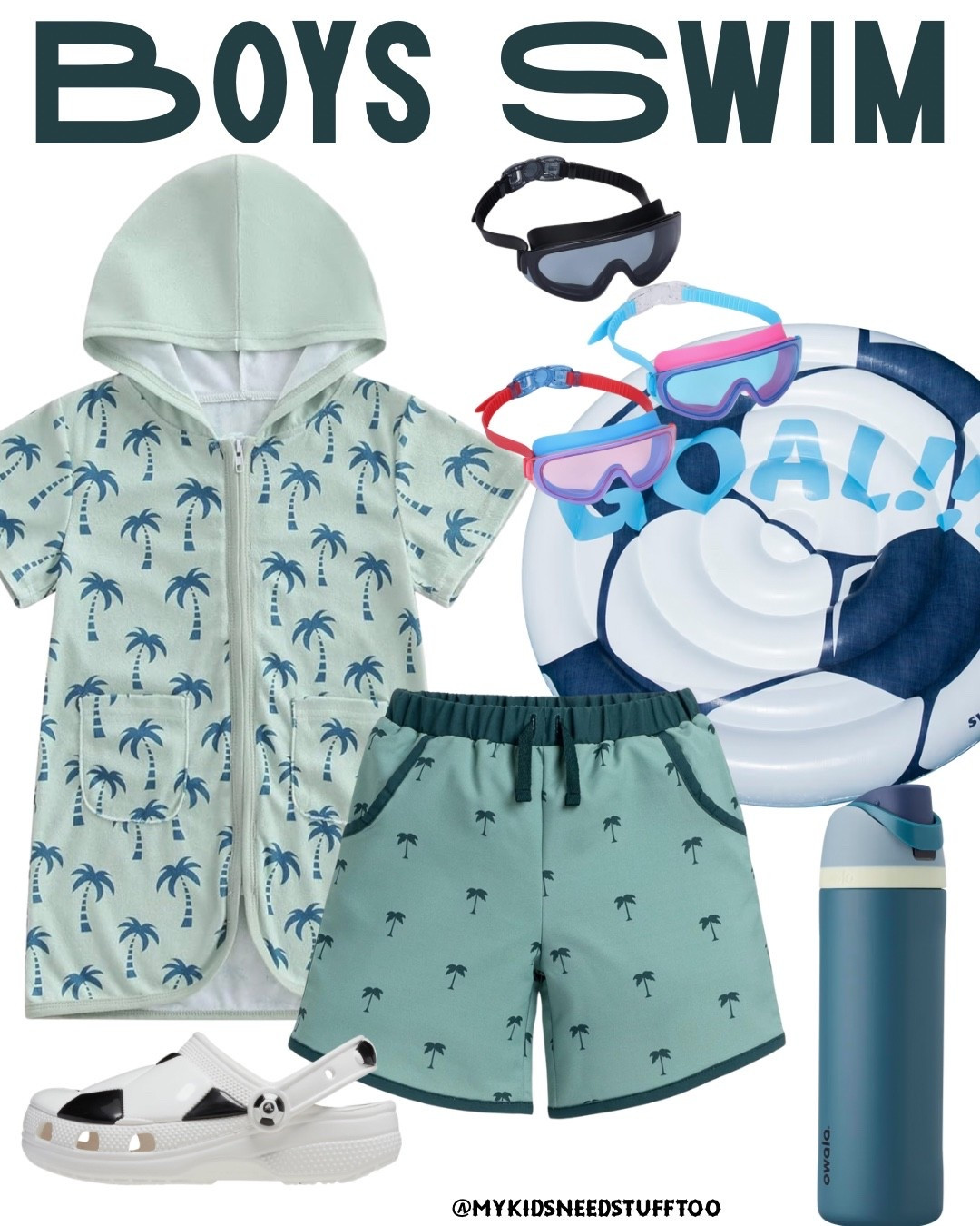 Boys swim.  I love the towel zipper up because my son would never keep it on him and he’s also obsessed with soccer right now so soccer crocs and float for the pool

#LTKActive #LTKKids #LTKSeasonal