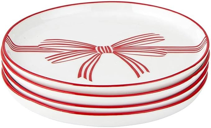 Santa Barbara Design Studio Appetizer Plate Set White Ceramic Small Plates, 5.25" Diameter, Red B... | Amazon (US)