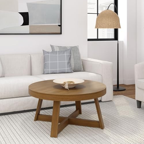 Plank+Beam Classic Round Coffee Table, 36" Farmhouse Coffee Table, Mini Center Tables for Small Spaces, Small Living Space Tea Table, Pecan Wirebrush | Amazon (US)
